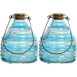 Decoris 2x wespenvanger/wespenval met hengsel - glas - blauw - D13 x H17 cm -