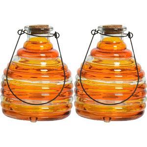 Decoris 2x wespenvanger/wespenval met hengsel - glas - oranje - D13 x H17 cm -