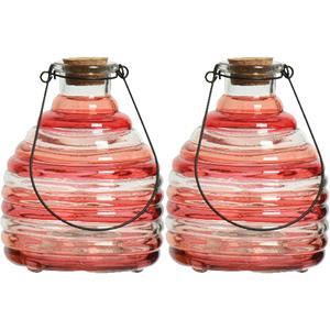 Decoris 2x wespenvanger/wespenval met hengsel - glas - rood - D13 x H17 cm -