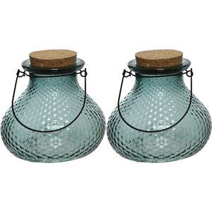 Decoris 2x wespenvanger/wespenval met hengsel - glas - blauw - D14 x H13 cm -