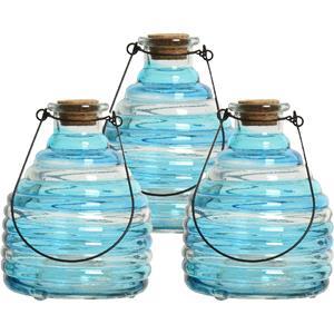 Decoris 3x wespenvanger/wespenval met hengsel - glas - blauw - D13 x H17 cm -