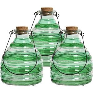 Decoris 3x wespenvanger/wespenval met hengsel - glas - groen - D13 x H17 cm -