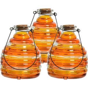 Decoris 3x wespenvanger/wespenval met hengsel - glas - oranje - D13 x H17 cm -