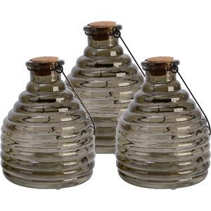 Decoris 3x stuks wespenvanger/wespenval met hengsel - glas - grijs - D13 x H17 cm -