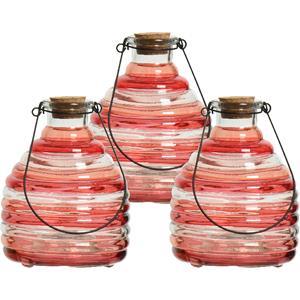 Decoris 3x wespenvanger/wespenval met hengsel - glas - rood - D13 x H17 cm -