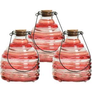 Decoris 3x wespenvanger/wespenval met hengsel - glas - rood - D13 x H17 cm -