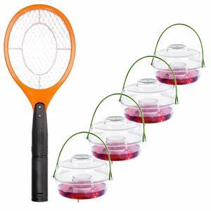 Guard and Care Wespen bestrijding set van 4x wespenvallen en een vliegenmepper/wespenkiller -