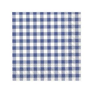 Ihr 20x Vichy Karo 3-laags servetten blauw/wit geblokt 33 x 33 cm -