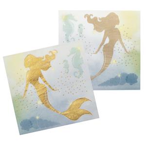 24x Zeemeermin/oceaan themafeest servetten goud 33 x 33 cm -