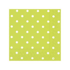 Ihr 40x Polka Dot 3-laags servetten lime groen met witte stippen 33 x 33 cm -