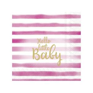 Ihr 40x Roze 3-laags servetten Hello little baby 33 x 33 cm -