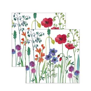 Ambiente 40x Servetten veldbloemen/weidebloemen thema wit 33 x 33 cm -