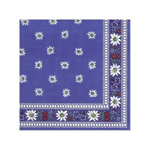 Ihr 40x Edelweiss blauw 3-laags servetten bloemen 33 x 33 cm -