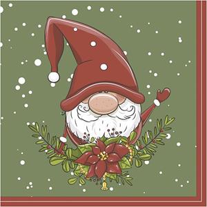 Paperdesign 40x Kerst servetten Santa elf print 33 x 33 cm -