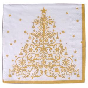 Gerim Kerst tafel servetten 40x stuks van 33 x 33 cm - Gouden kerstboom print -