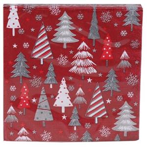 Gerim Kerst tafel servetten 40x stuks van 33 x 33 cm - Kerstbomen print -