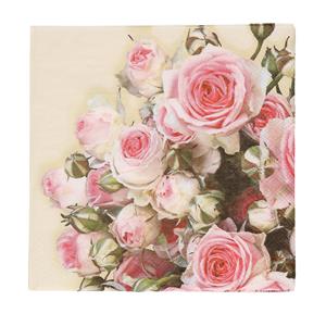 Ambiente 60x Geel met rozen/bloemen voorjaar servetten 33 x 33 cm -