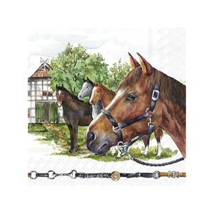 Ihr 60x Gekleurde 3-laags servetten paarden 33 x 33 cm -