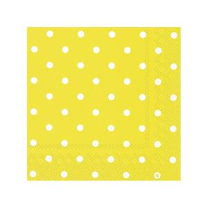 Ihr 60x Polka Dot 3-laags servetten geel met witte stippen 33 x 33 cm -