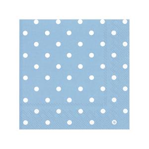 Ihr 60x Polka Dot 3-laags servetten licht blauw met witte stippen 33 x 33 cm -