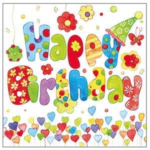 Ambiente 60x Tafel diner/lunch servetten 33 x 33 cm happy birthday verjaardag print -