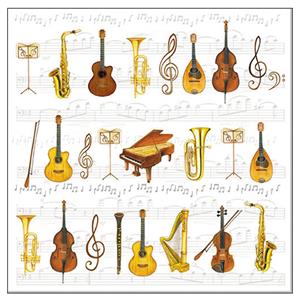 Ambiente 80x Tafel diner/lunch servetten 33 x 33 cm muziek instrumenten print -