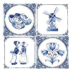 Ambiente 100x Delfts blauw thema servetten 33 x 33 cm -