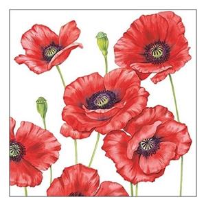 Ambiente 100x Klaprozen/poppy bloemen voorjaar servetten 33 x 33 cm -