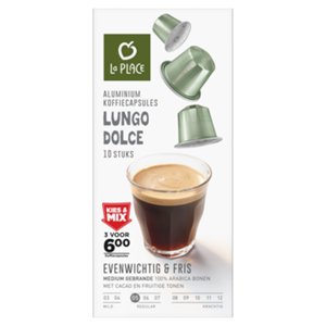 La Place Food B.V. VerticalLine; La Place Koffiecups Lungo Dolce 10 Stuks Aanbieding bij Jumbo