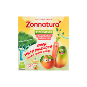 Zonnatura onnatura Biologische Knijpfruitjes Mango Wortel Sinaasappel 4 x 85g bij Jumbo