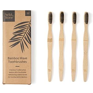 Wild and Stone Wild & Stone Bamboe Tandenborstels 4 stuks - Wave Bristles - Medium