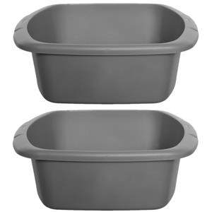 Whitefurze Set van 2x Afwasteil/afwasbak - 7 liter - grijs - 32 x 28 x 13 cm -