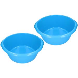 2x stuks blauwe afwasbak / afwasteiltje rond 15 liter -