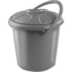 Hega Hogar Grijze camping wasemmer met deksel 14 liter 34x32,5cm -