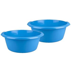 2x stuks ronde afwasteil / afwasbak blauw 10 liter -