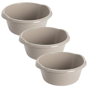 Hega Hogar 3x stuks kunststof teiltje/afwasbak rond 6 liter zacht beige -
