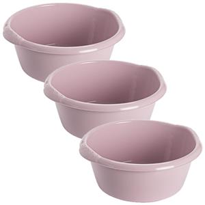 Hega Hogar 3x stuks kunststof teiltje/afwasbak rond 6 liter zacht roze -