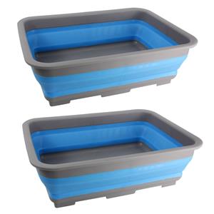 2x Grijs/blauwe opvouwbare afwasteiltjes/afwasbakjes x 28 cm -