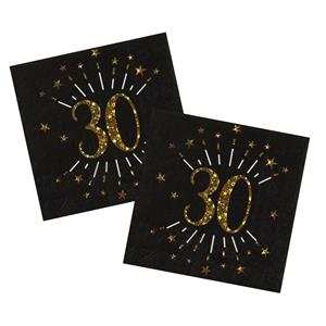 Santex Verjaardag feest servetten leeftijd - 20x - 30 jaar - goud - 33 x 33 cm -