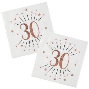 Santex Verjaardag feest servetten leeftijd - 20x - 30 jaar - rose goud - 33 x 33 cm -