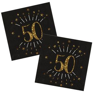 Santex Verjaardag feest servetten leeftijd - 20x - 50 jaar - goud - 33 x 33 cm -