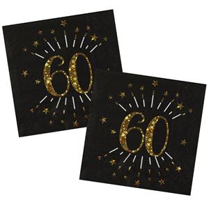 Santex Verjaardag feest servetten leeftijd - 20x - 60 jaar - goud - 33 x 33 cm -
