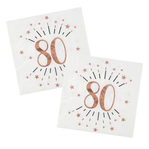 Santex Verjaardag feest servetten leeftijd - 20x - 80 jaar - rose goud - 33 x 33 cm -