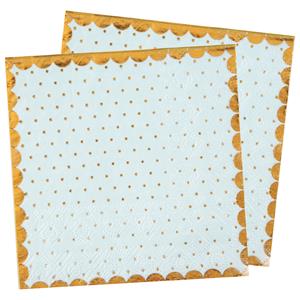 Santex Feest servetten - stippen - 40x stuks - 25 x 25 cm - papier - blauw/goud -