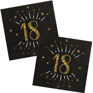 Santex Verjaardag feest servetten leeftijd - 50x - 18 jaar - goud - 33 x 33 cm -