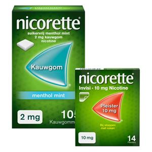 Nicorette patches 10mg +  kauwgom mint 2mg 105 stuks Pakket