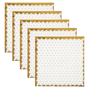 Santex Feest servetten - stippen - 100x stuks - 25 x 25 cm - papier - wit/goud -