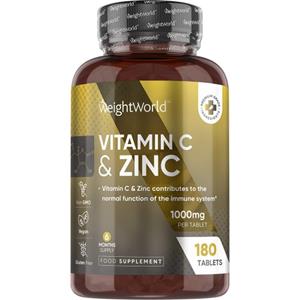 WeightWorld Vitamine C & Zink - 180 tabletten - 1000 mg - Vegan