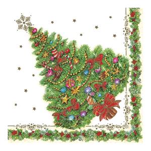 Daisy Maki kerst thema servetten - 40x st - 33 x 33 cm - kerstboom - papier -