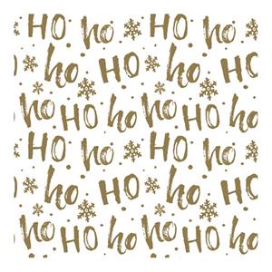 Daisy kerst thema servetten - 40x st - 33 x 33 cm - HohoHo - wit/goud -
